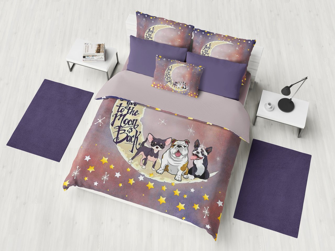 I Love You To The Moon & Back Loves The Dogs 3D Customized Duvet Cover Bedding Sets