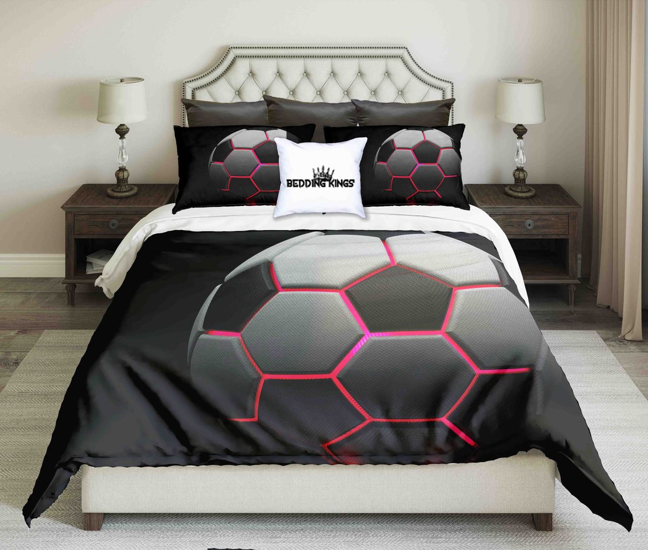 Illuminated Red Light Football On Black Background Design | kings3D Customized Duvet Cover Bedding Sets