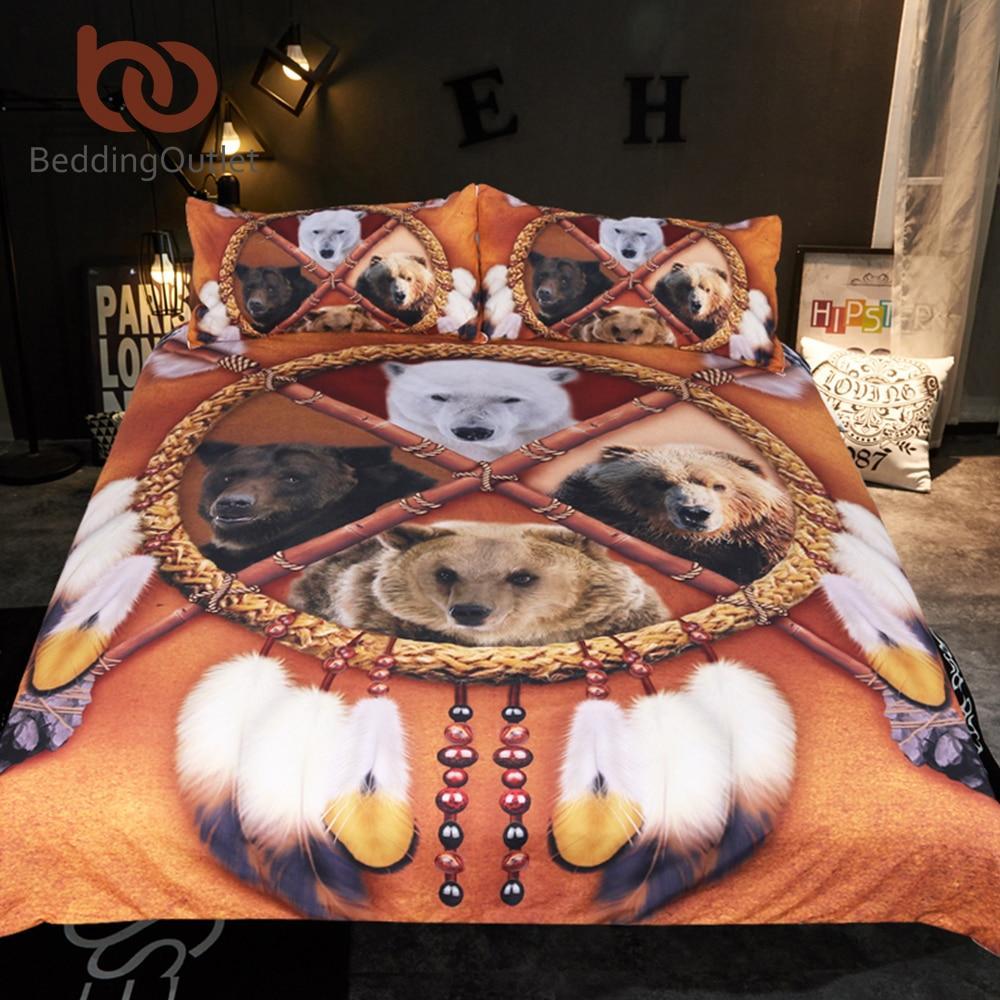 Indian Bears Queen Dreamcatcher 3D Wild Animal Tribal Bedspreads Native American et3D Customized Duvet Cover Bedding Sets