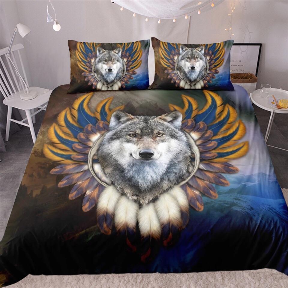 Indian Chief Wolf Headdress 3D Customized Duvet Cover Bedding Sets