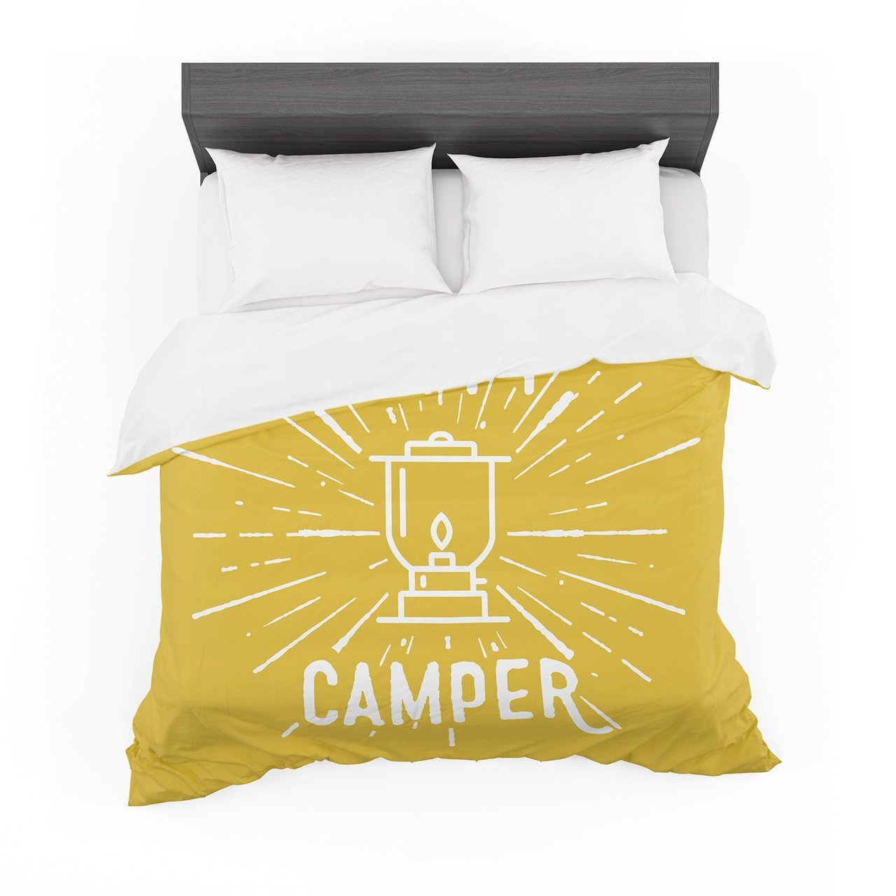 Jackie Rose ‘Happy Camper’ Yellow Typography Featherweight3D Customized Duvet Cover Bedding Sets