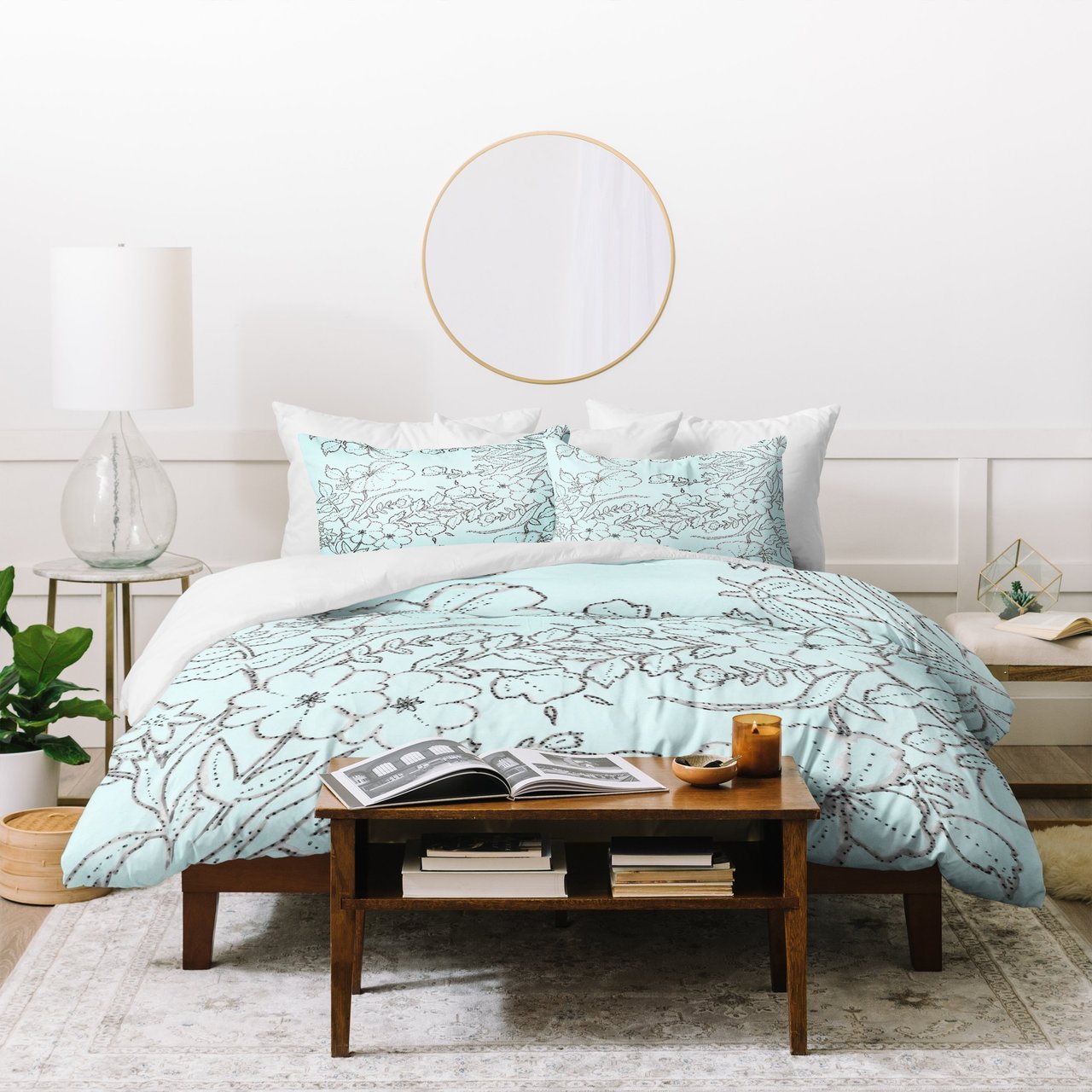 Jacqueline Maldonado Dotted Floral Scroll Mint Duvet Cover Bedding Sets