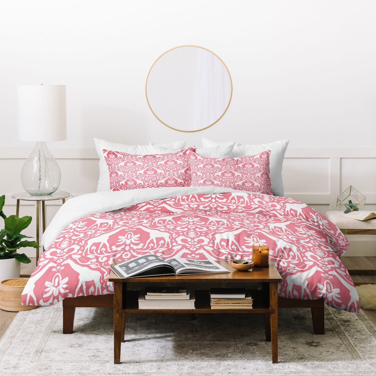 Jacqueline Maldonado Giraffe Damask Salmon Pink Duvet Cover