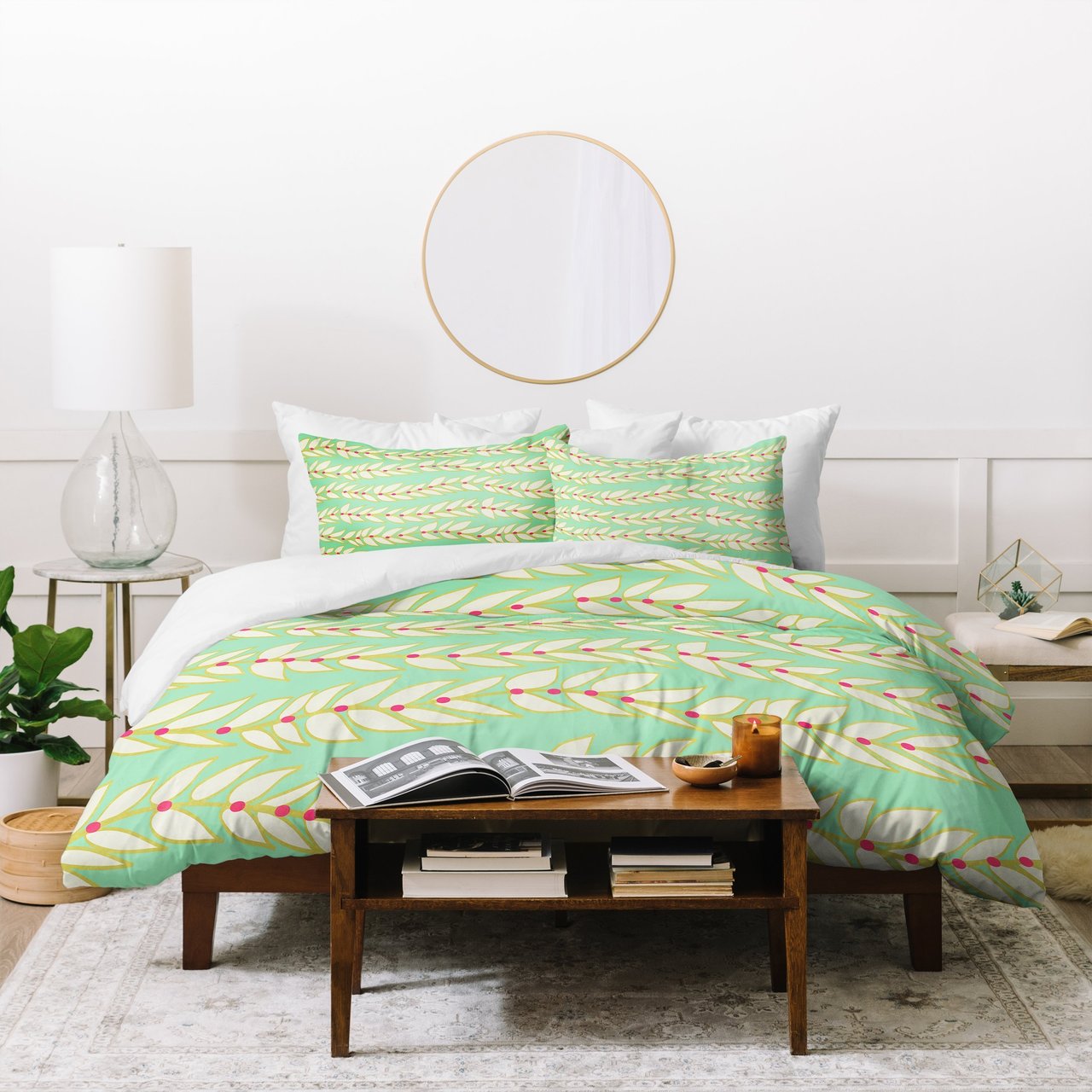 Jacqueline Maldonado Leaf Dot Stripe Mint Duvet Cover