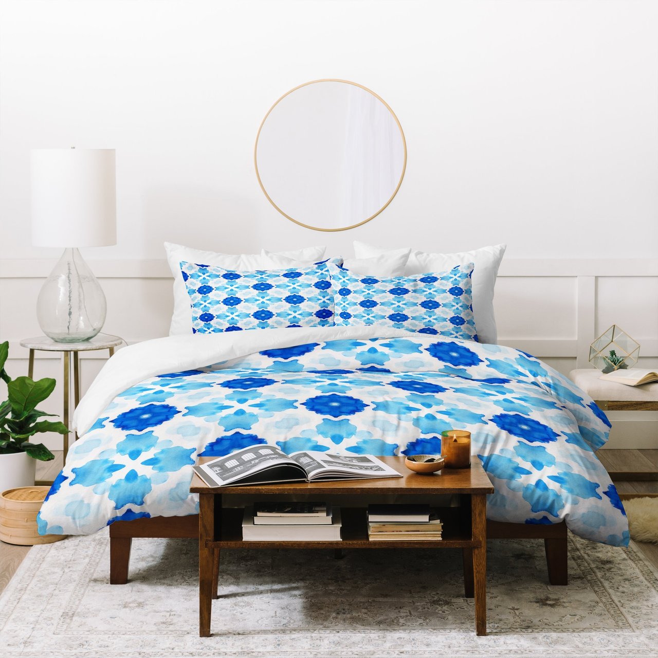 Jacqueline Maldonado Watercolor Geometry Blue Duvet Cover