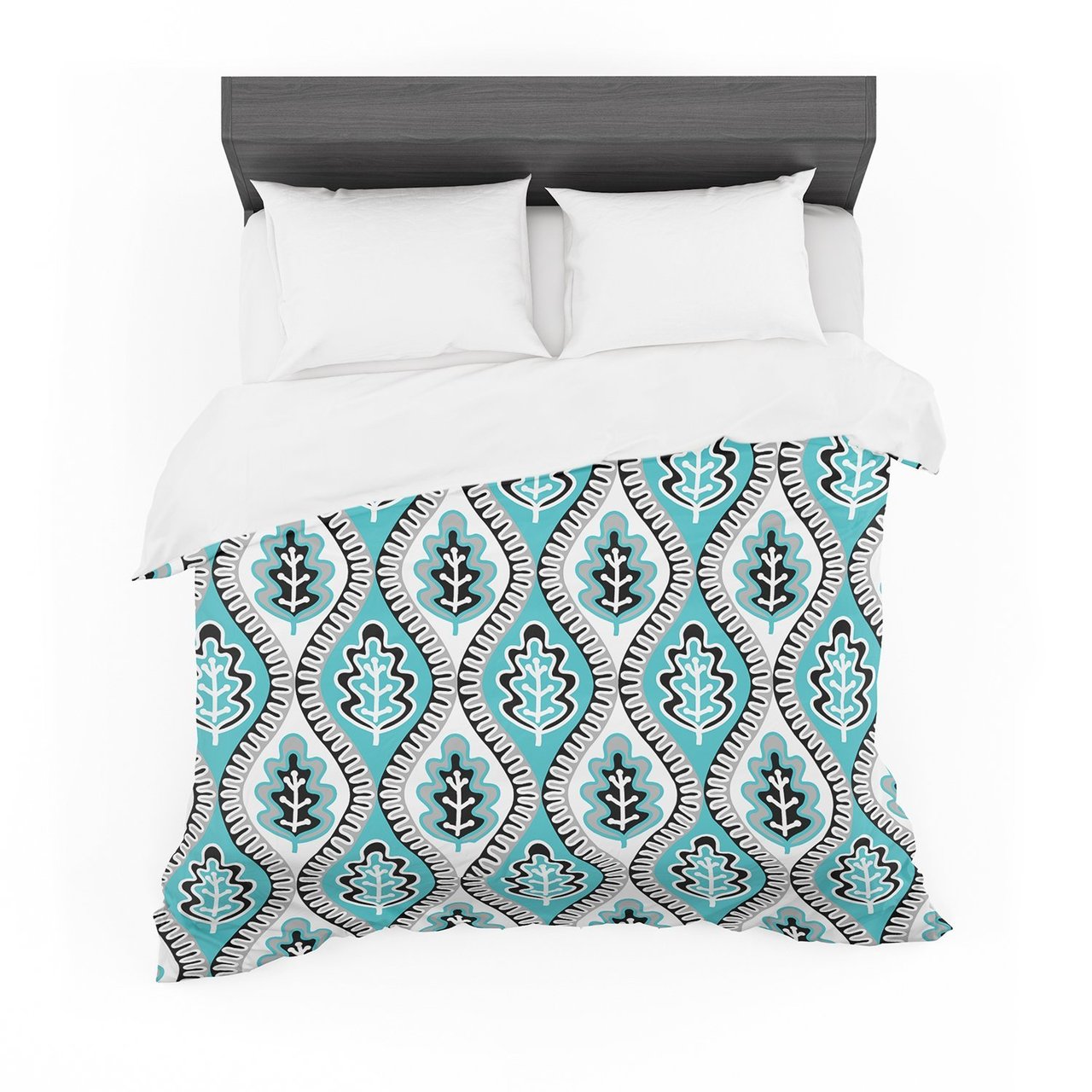 Jacqueline Milton ‘Oak Leaf Turquoise’ Floral Blue Cotton3D Customized Duvet Cover Bedding Sets
