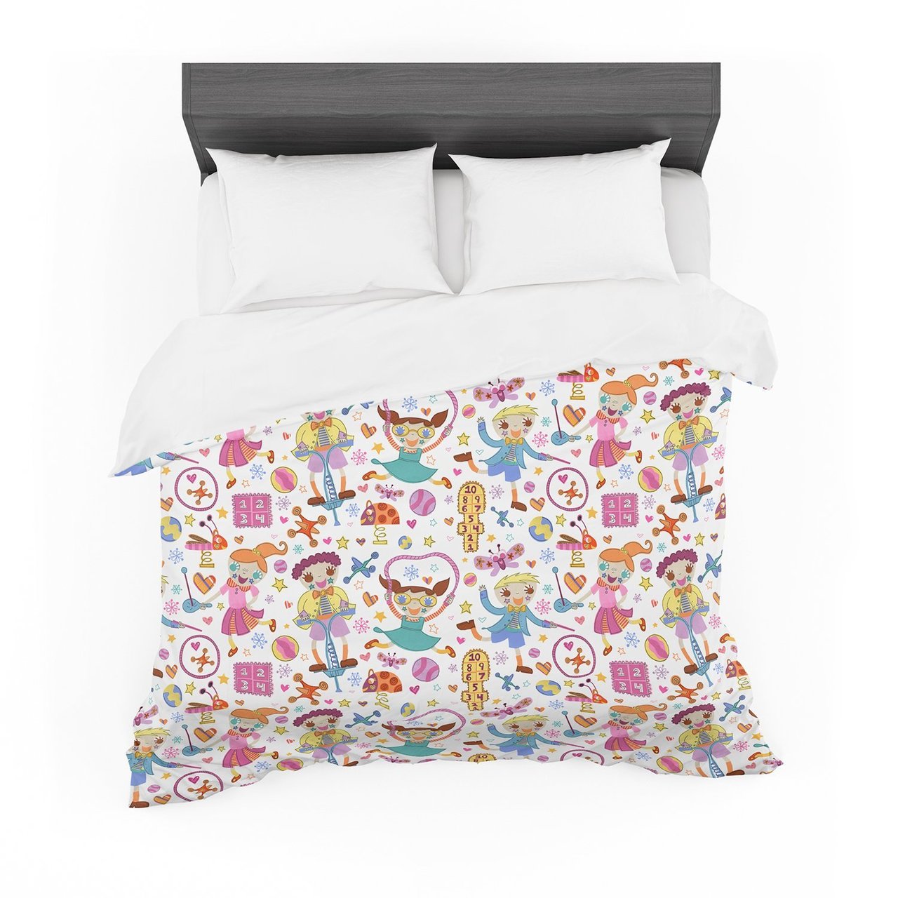 Janemith ‘Vintage Playground IIII’ White Rainbow Cotton3D Customized Duvet Cover Bedding Sets