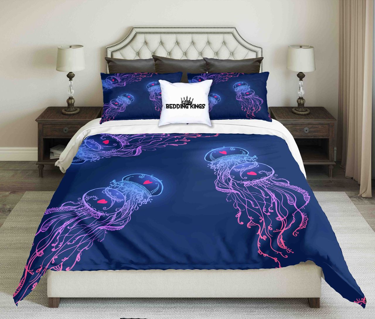 Jellyfish In Love On Blue Background Design | kings3D Customized Duvet Cover Bedding Sets