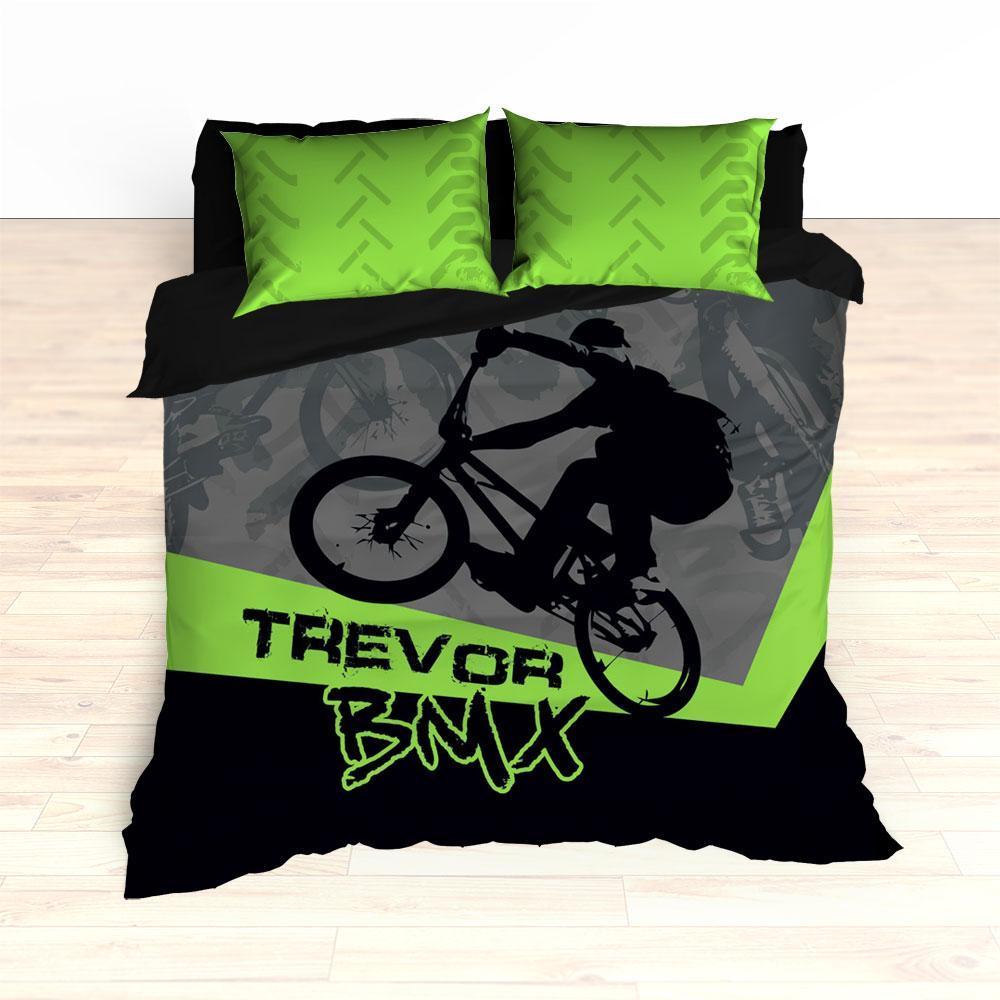 Kids BMX Bike Bedding, Bicycle Racing Bedroom Decor