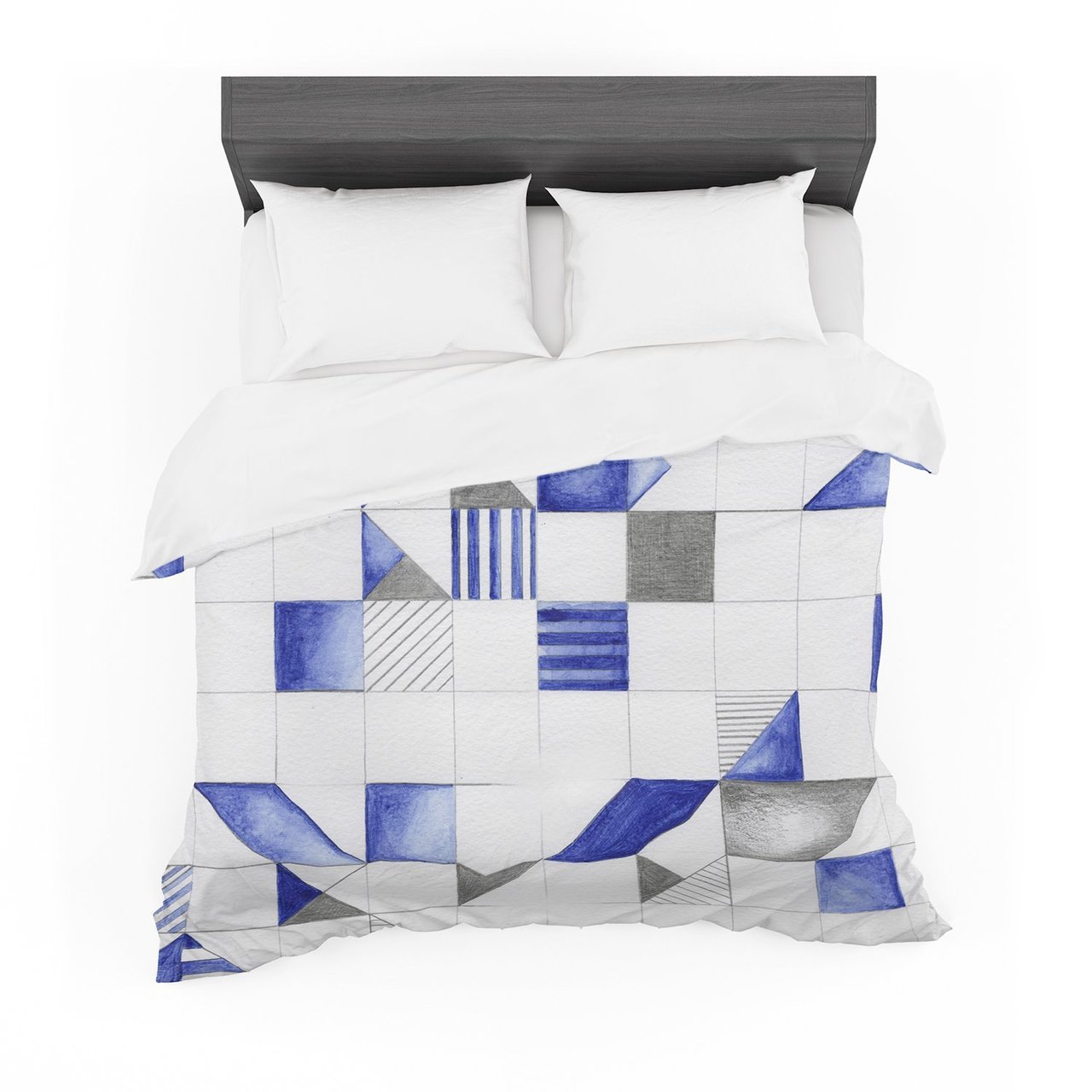 Kira Crees ‘Winter Geometry’ White Blue Cotton3D Customized Duvet Cover Bedding Sets