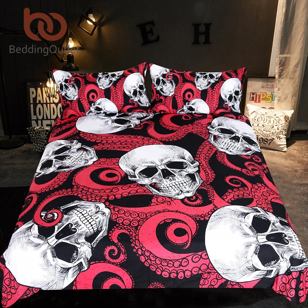 kulls Octopus Tentacles Hand et Gothic Bedspreads Red and Black Home Textiles Queen3D Customized Duvet Cover Bedding Sets
