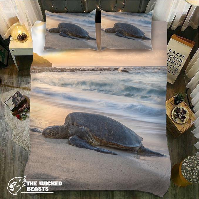 leepy Turtle At Beach3D Customized Duvet Cover Bedding Sets