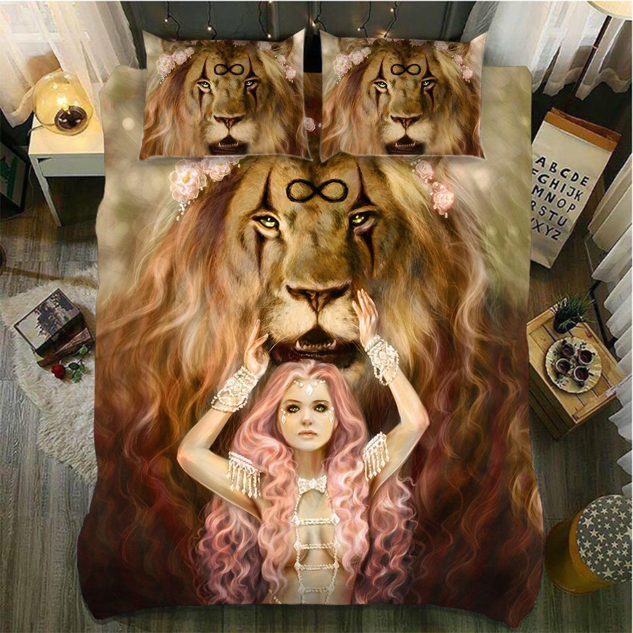 Lion Curly Mane And Girl3D Customized Duvet Cover Bedding Sets