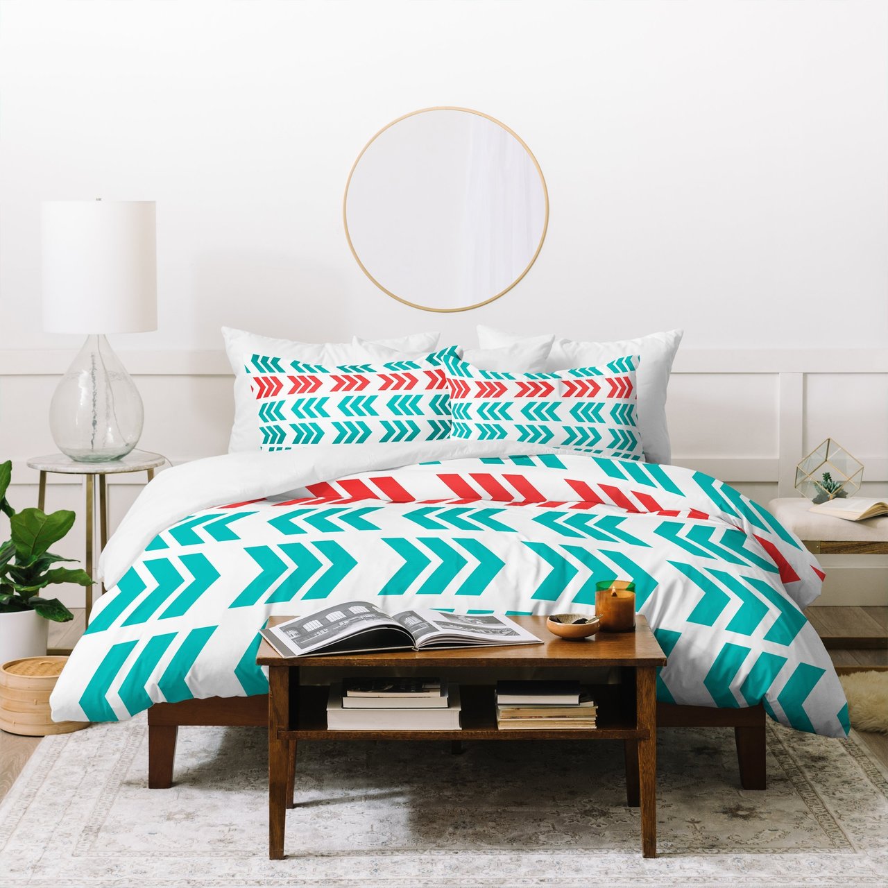 Lisa Argyropoulos Coral Pop and Aqua Zig Zag Duvet Cover