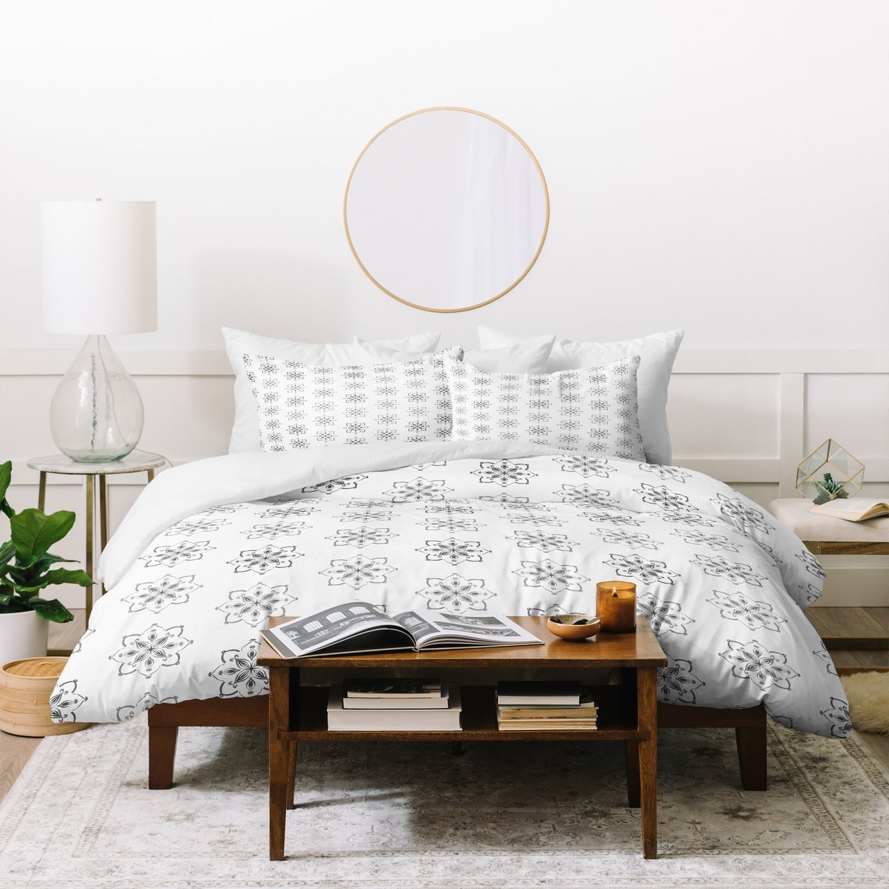 Lisa Argyropoulos Florence Monochrome on White Duvet Cover