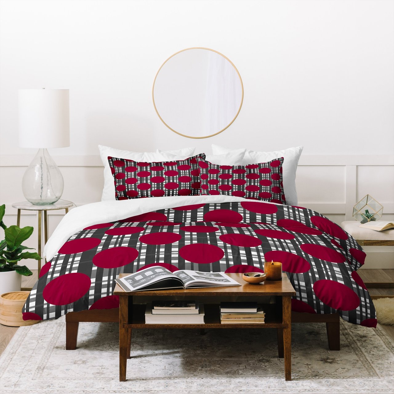 Lisa Argyropoulos Holiday Plaid and Dots Red Duvet Cover