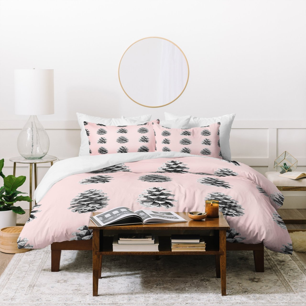 Lisa Argyropoulos Monochrome Pine Cones Blushed Kiss Duvet Cover