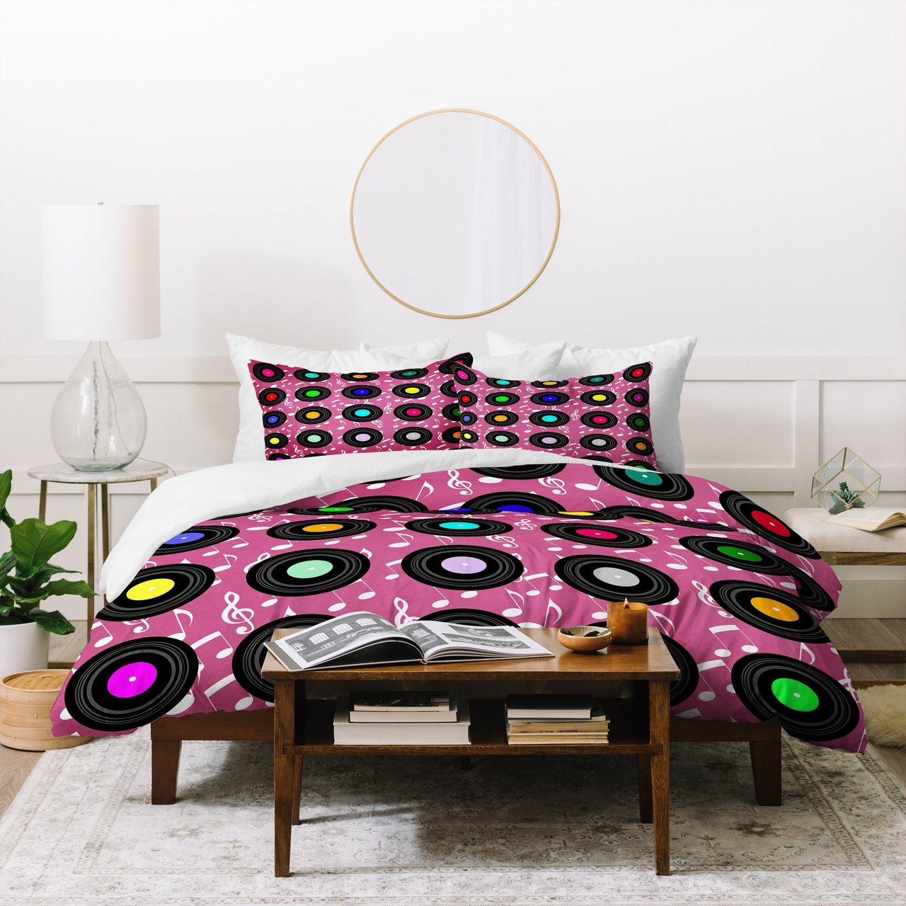 Lisa Argyropoulos Old School Music Pink Duvet Cover