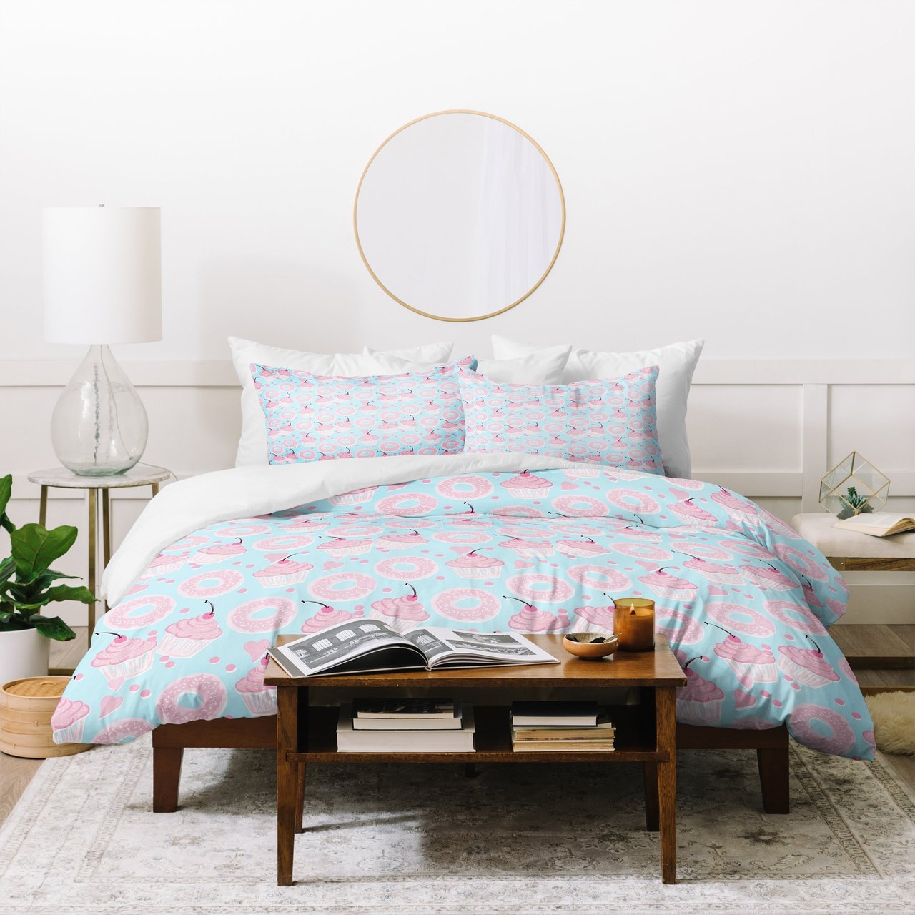 Lisa Argyropoulos Pink Cupcakes and Donuts Sky Blue Duvet Cover