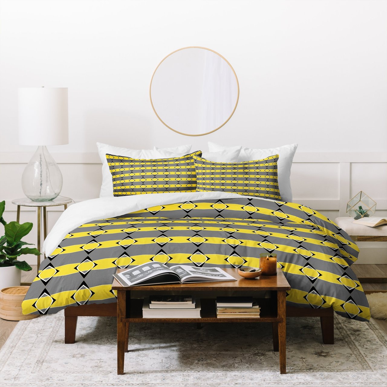 Lisa Argyropoulos Retro Stripe In Lemon Duvet Cover