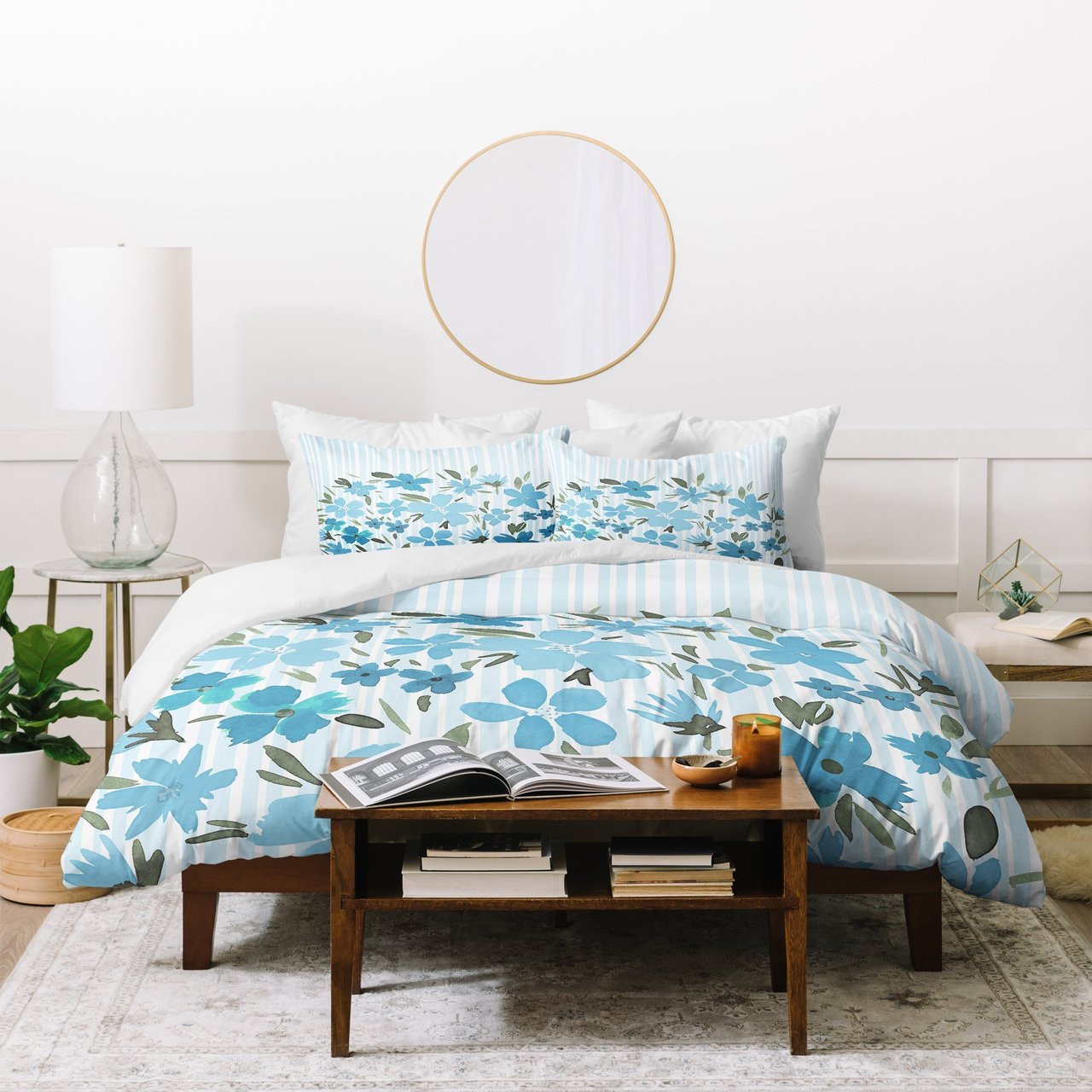 Lisa Argyropoulos Spring Floral And Stripes Blue Mist Duvet Cover