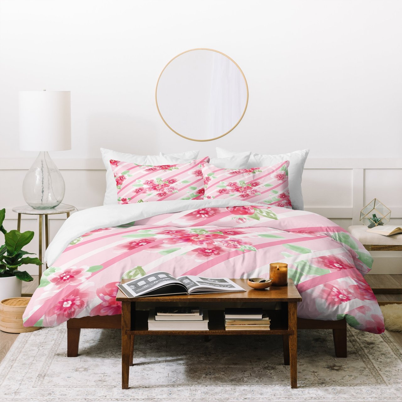 Lisa Argyropoulos Summer Blossoms Stripes Pink Duvet Cover Bedding Sets