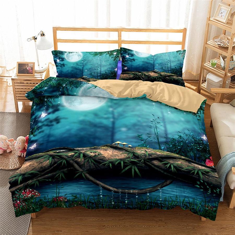 Log In Forest During Moonlight Night 3D Customized Duvet Cover Bedding Sets