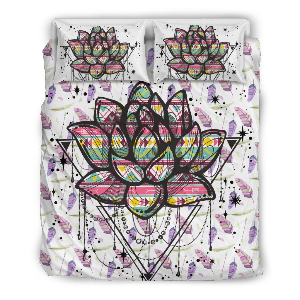 Lotus and Feather Dreams 3D Customized Duvet Cover Bedding Sets