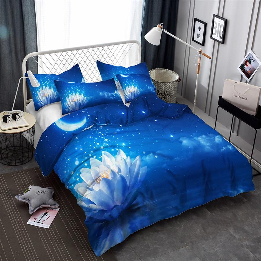 Lotus Flower In Moonlight 3D Customized Duvet Cover Bedding Sets