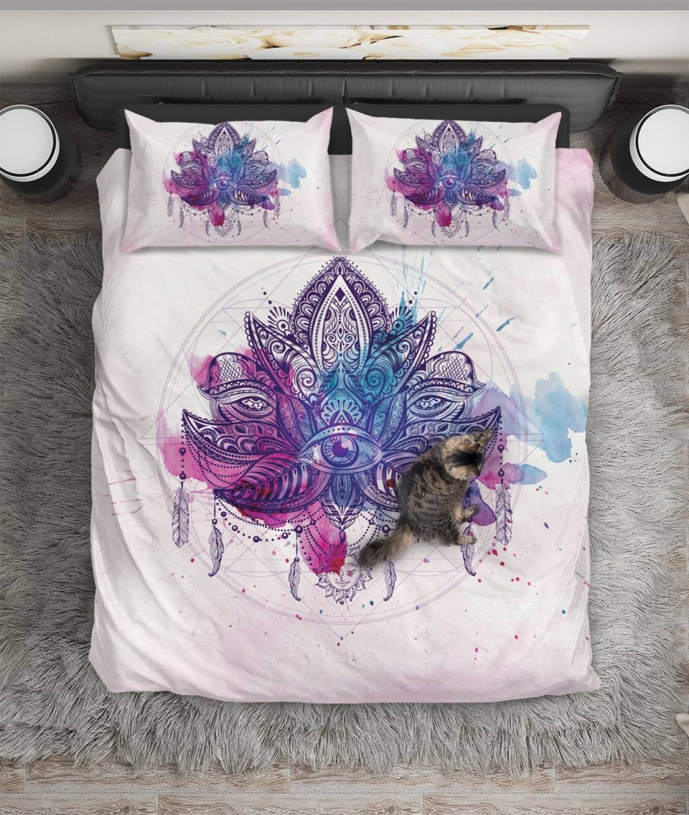 Lotus Flower Watercolor ART HOP 3D Customized Duvet Cover Bedding Sets