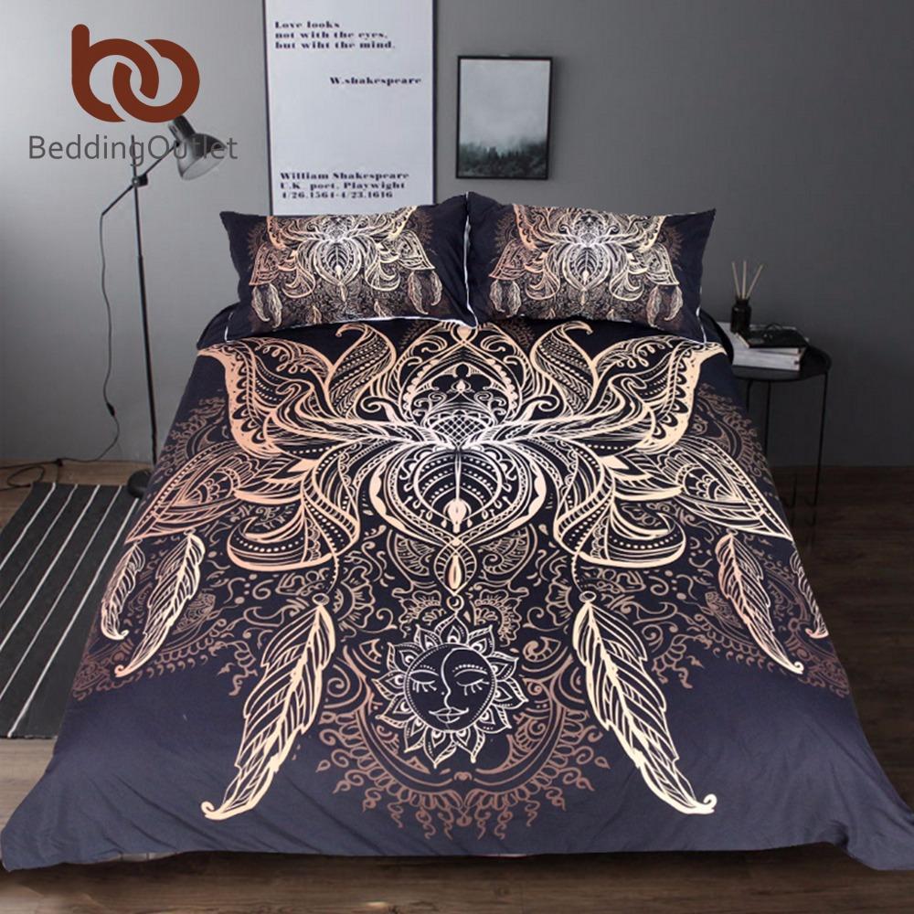 Lotus Queenize Flower Bohemian un Print Boho et King Black Multiizes Bedspreads3D Customized Duvet Cover Bedding Sets