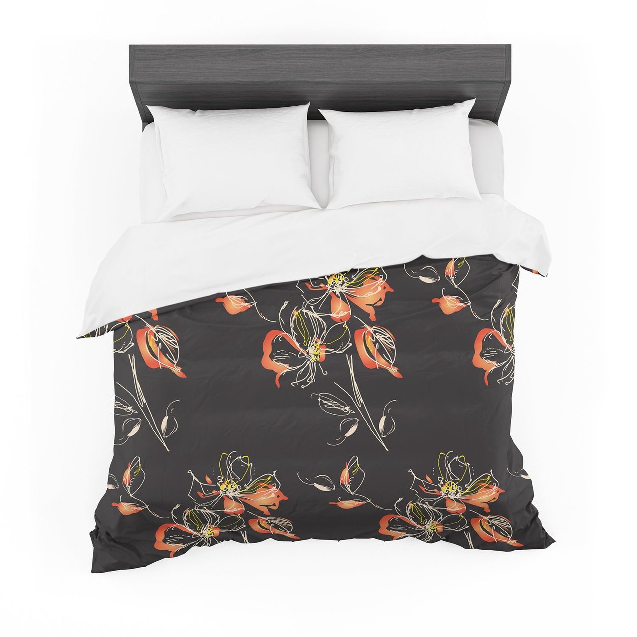 Louise ‘Blackflower’ Black Orange Featherweight3D Customized Duvet Cover Bedding Sets