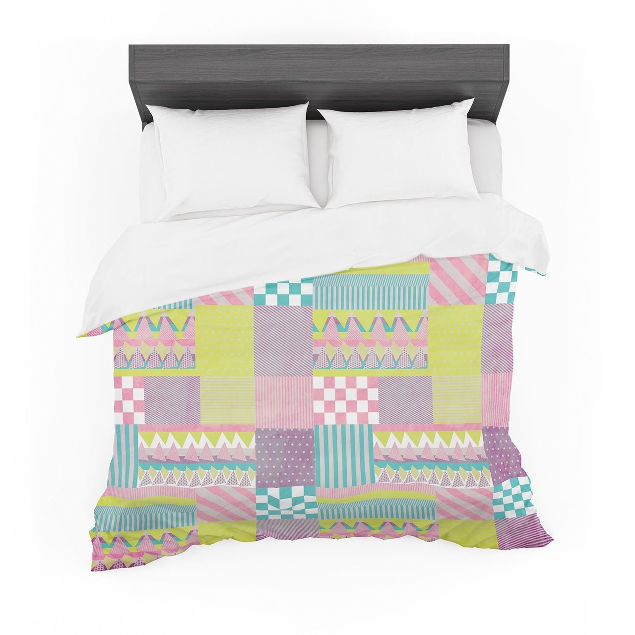 Louise Machado ‘Patchwork’ Purple Green Cotton3D Customized Duvet Cover Bedding Sets
