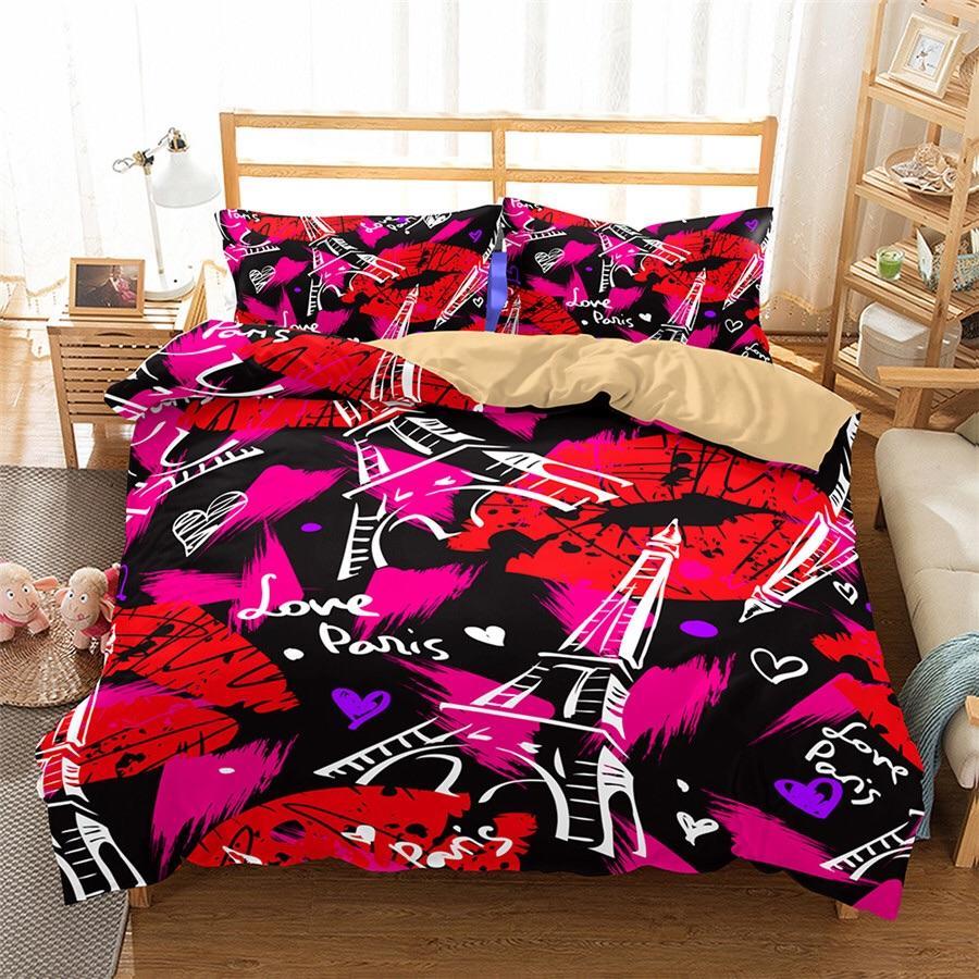 Love Paris With Lips 3D Customized Duvet Cover Bedding Sets