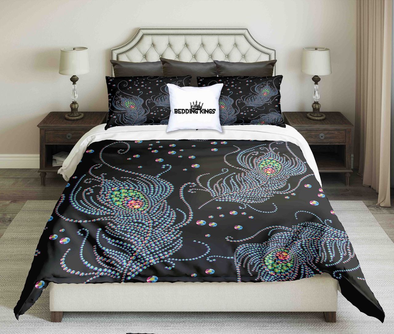 Luxury Feathers On Black Background Design | kings3D Customized Duvet Cover Bedding Sets
