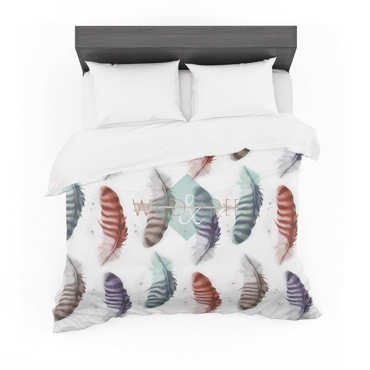Lydia Martin ‘Wildfree’ Feather White Cotton3D Customized Duvet Cover Bedding Sets