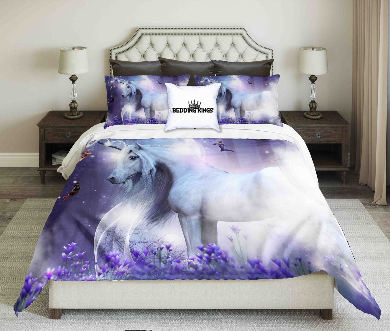 Majestic Unicorn With Three Little Fairies Design | kings3D Customized Duvet Cover Bedding Sets