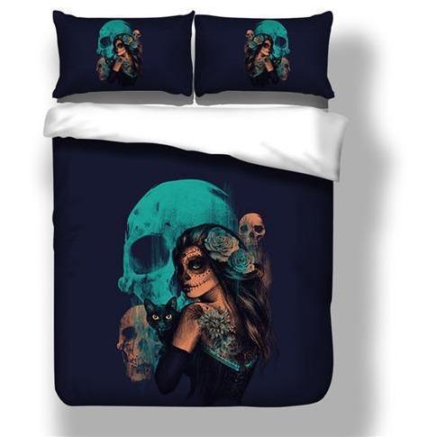 Makeup Teal Sugar Skull Bedding Set