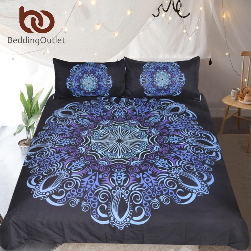 Mandala Bedding Set Blue and Purple Duvet Cover With Pillowcases 3-Piece