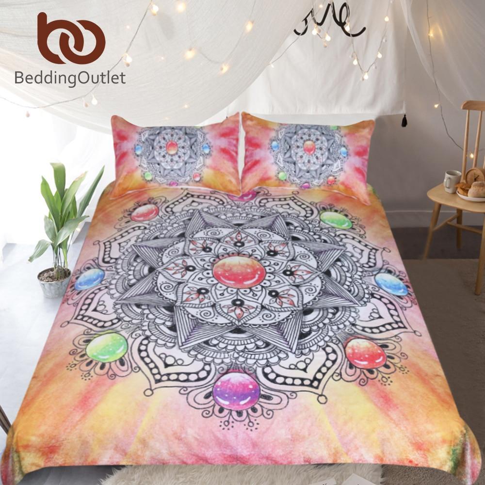 Mandala Crystal Gemstone With Bohemian Floral et Colorful Bedclothes 3D Customized Duvet Cover Bedding Sets