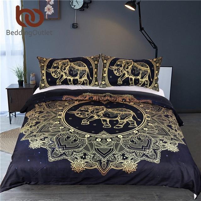Mandala Elephant Black Golden Queenize Boho et Quilt Cover3D Customized Duvet Cover Bedding Sets