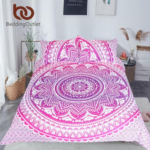 Mandala Flower Duvet Cover Set With Pillowcase for Girls 3Pcs