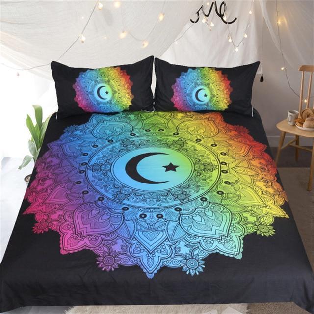 Mandala Flowers Colorfultar and Moon Rainbow Quilt Cover Boho Floral et for Adults3D Customized Duvet Cover Bedding Sets