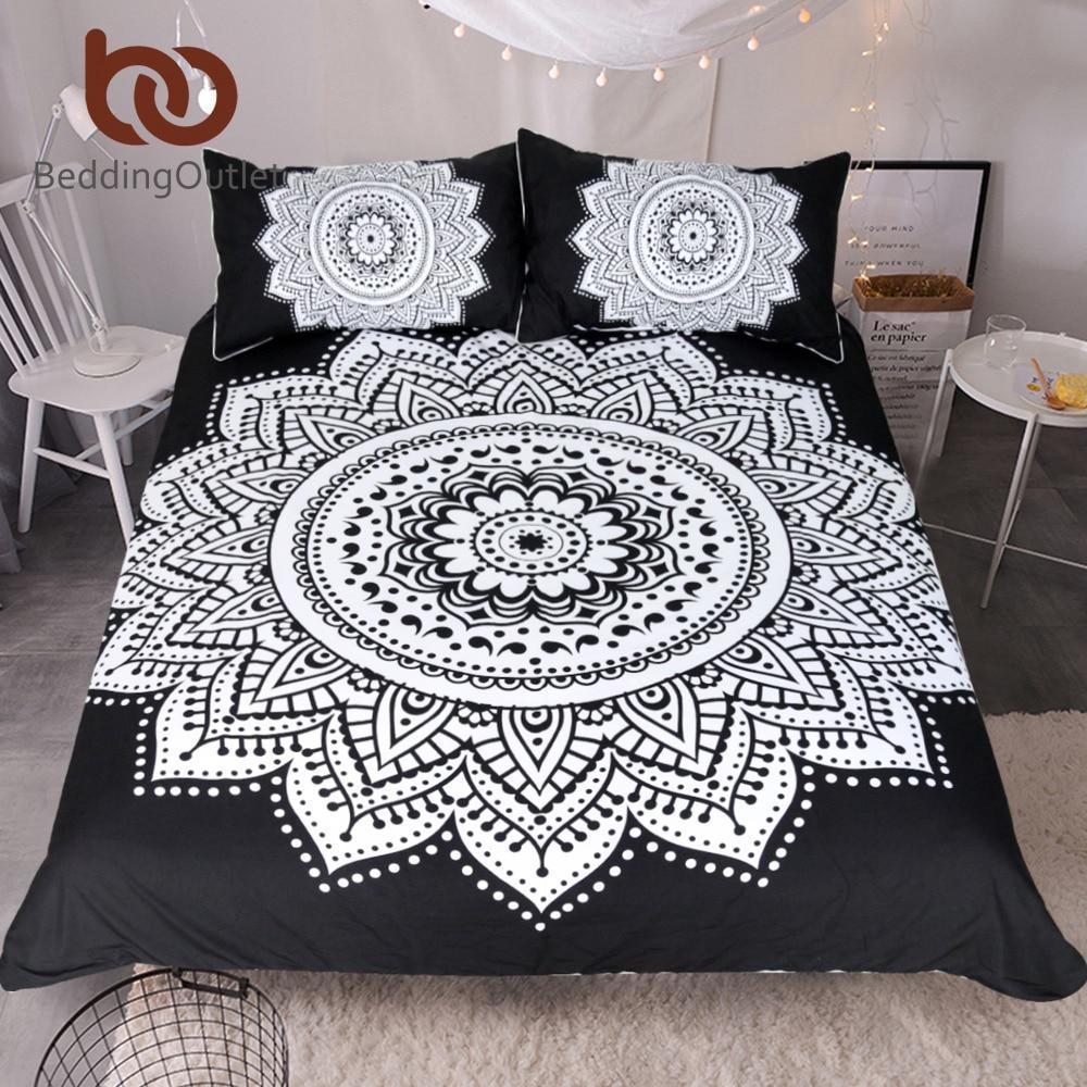 Mandala Print Bedding Set Floral Pattern Duvet Cover Black and White