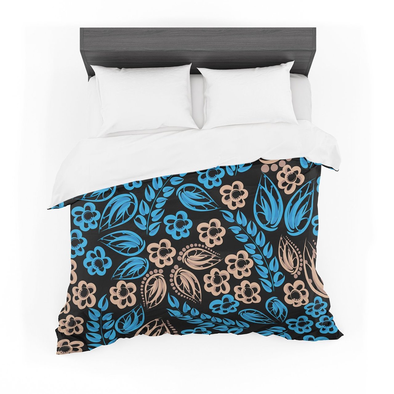 Maria Bazarova ‘Blue Flowers’ Black Floral Featherweight3D Customized Duvet Cover Bedding Sets