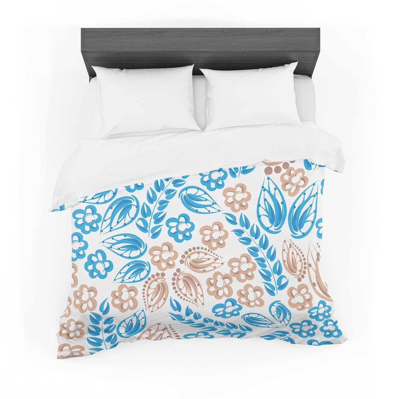 Maria Bazarova ‘Blue White Flowers’ Abstract Beige Featherweight3D Customized Duvet Cover Bedding Sets