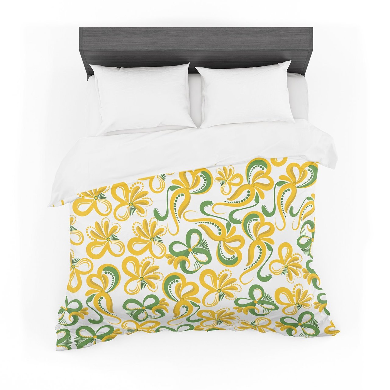 Maria Bazarova ‘Green Yellow Flowers’ Abstract Digital Featherweight3D Customized Duvet Cover Bedding Sets