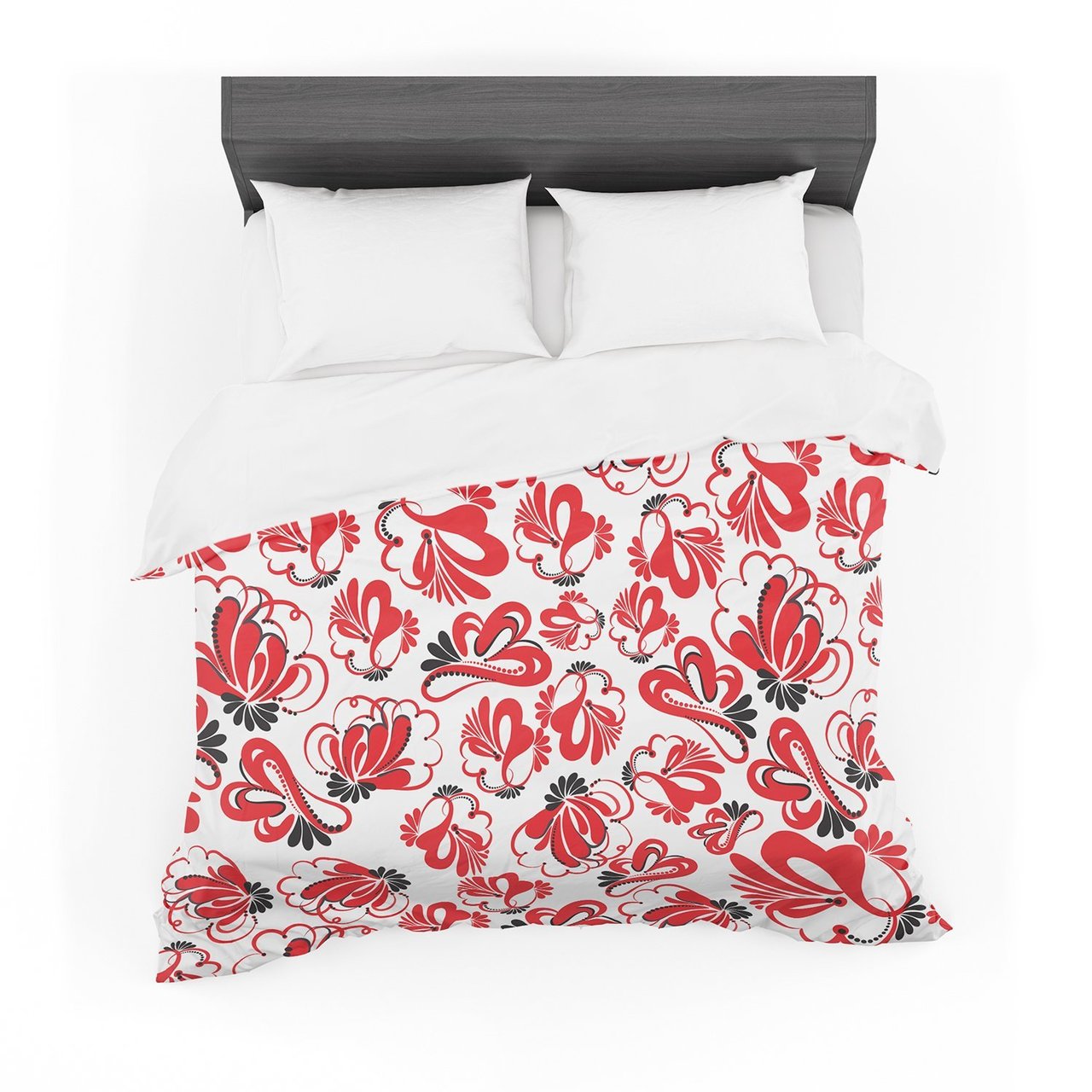 Maria Bazarova ‘Red Flowers’ Black Floral Featherweight3D Customized Duvet Cover Bedding Sets