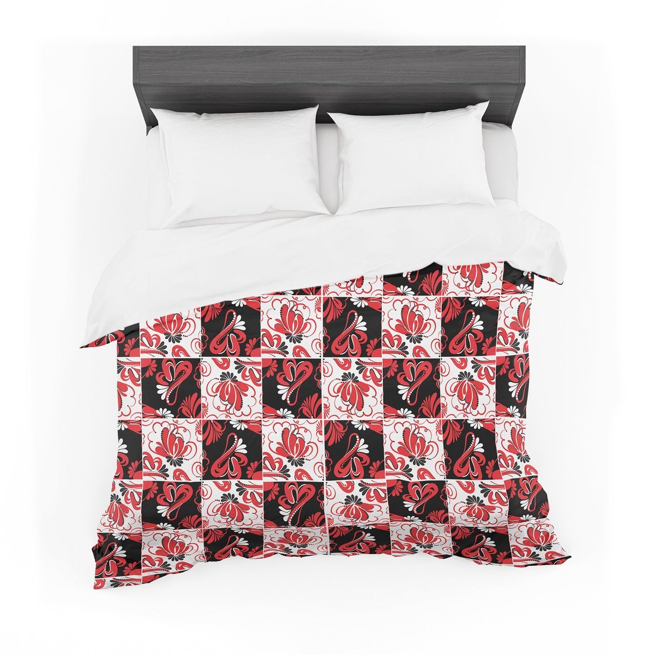Maria Bazarova ‘Texture Red Flowers’ Black Abstract Featherweight3D Customized Duvet Cover Bedding Sets