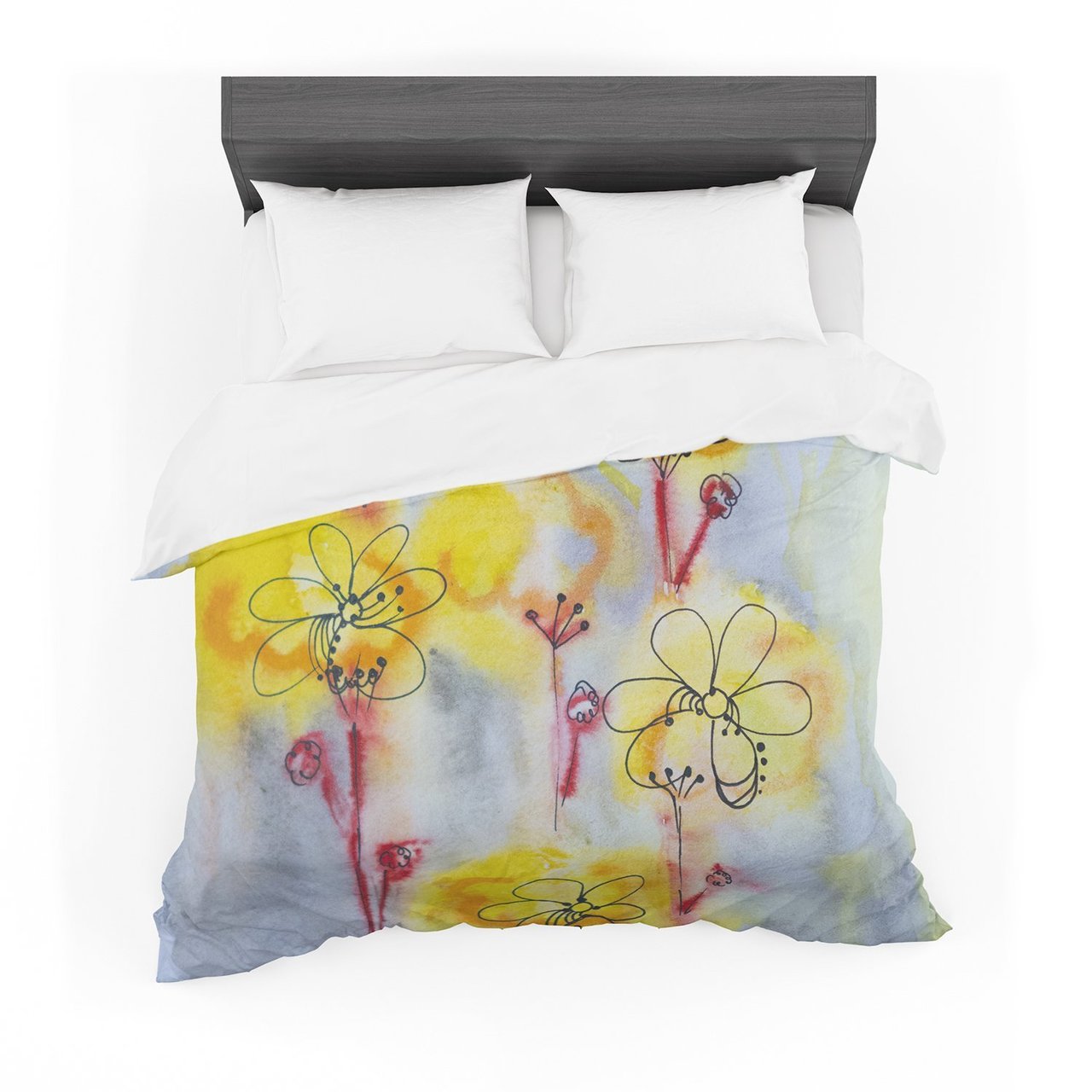 Maria Bazarova ‘Yellow Flowers’ Blue Pink Featherweight3D Customized Duvet Cover Bedding Sets